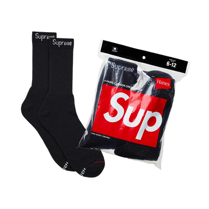 Supreme x Hanes Crew Socks – Black 4 Pack