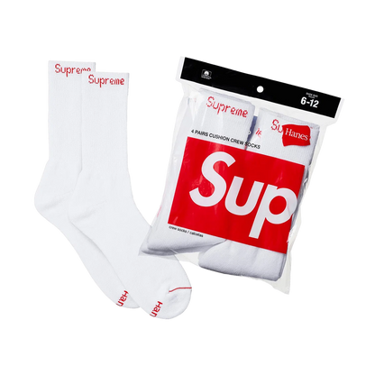 Supreme x Hanes Crew Socks – White 4 Pack