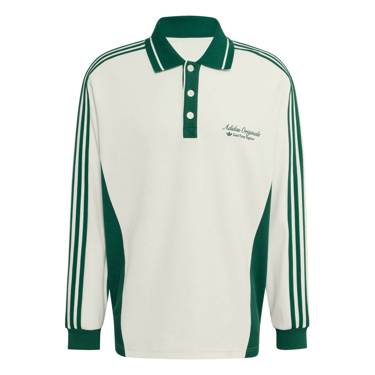 adidas Long Sleeved Polo Shirt Off White Dark Green – KW5688-S – product image