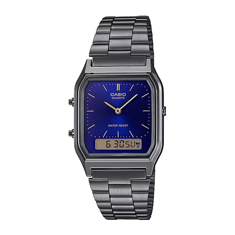 Casio AQ-230A-7AMQYES Vintage, analogowy zegarek cyfrowy z podwójnym czasem – srebrny