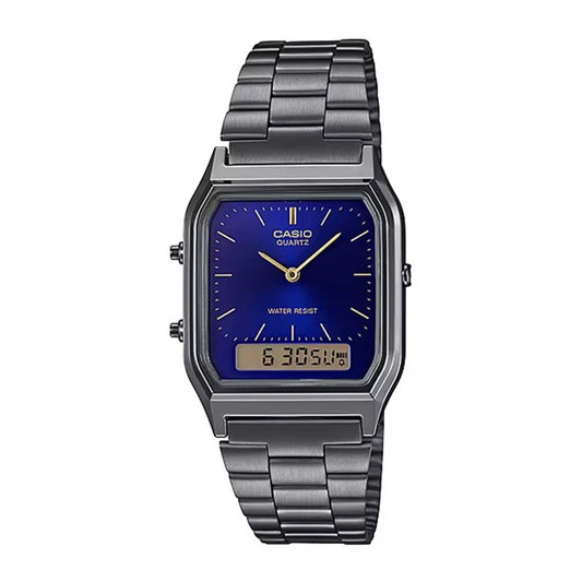 Casio AQ-230A-7AMQYES Vintage, analogowy zegarek cyfrowy z podwójnym czasem – srebrny