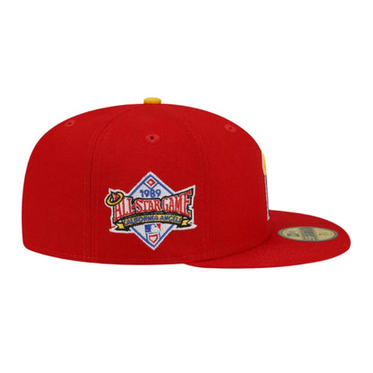 Czapka New Era 59FIFTY Los Angeles Angels 1989 All-Star Game Fitted Cap – edycja czerwono-fioletowo-żółta