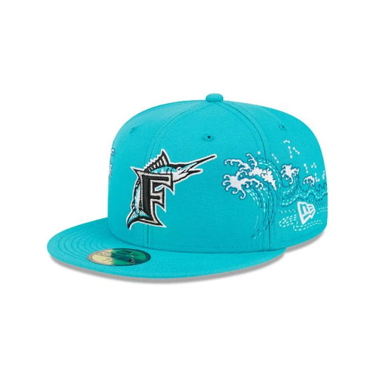 Czapka New Era Florida Marlins 59FIFTY „Wave Side Patch” z dopasowaną lamówką – Aqua Blue