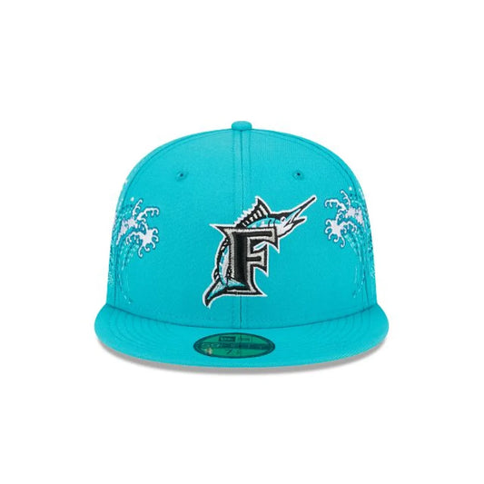 Czapka New Era Florida Marlins 59FIFTY „Wave Side Patch” z dopasowaną lamówką – Aqua Blue