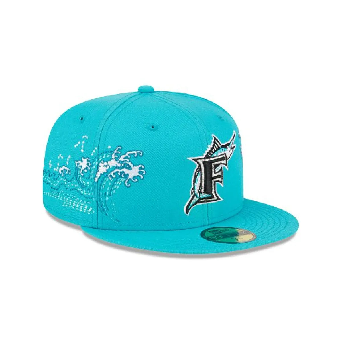 Czapka New Era Florida Marlins 59FIFTY „Wave Side Patch” z dopasowaną lamówką – Aqua Blue