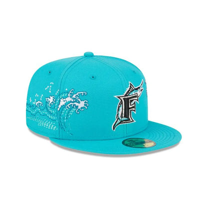 Czapka New Era Florida Marlins 59FIFTY „Wave Side Patch” z dopasowaną lamówką – Aqua Blue