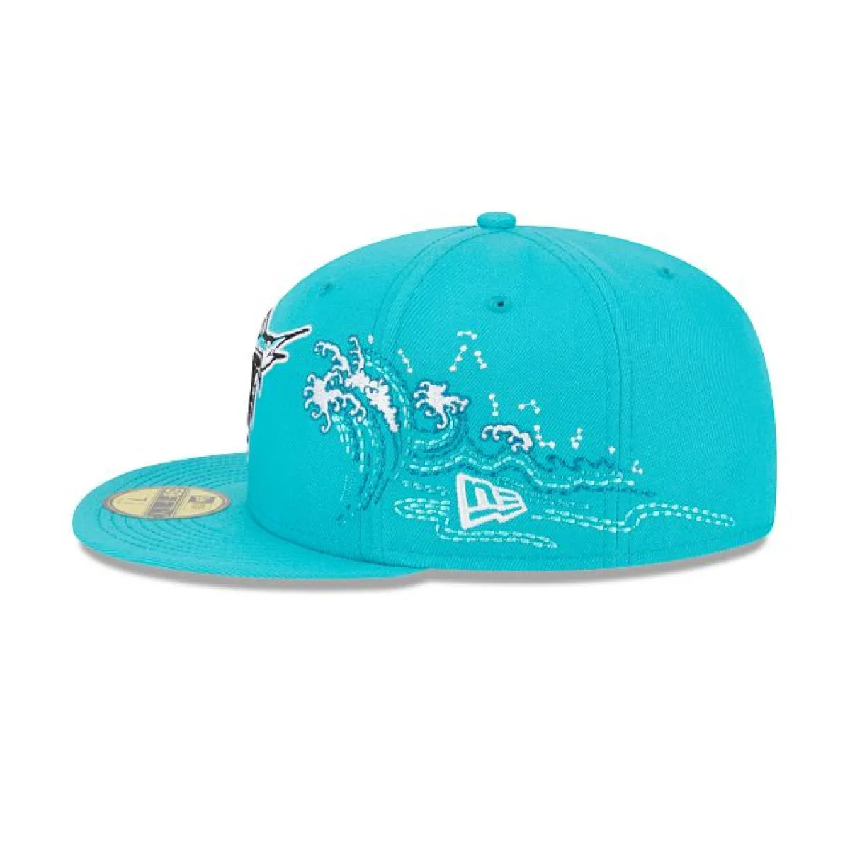 Czapka New Era Florida Marlins 59FIFTY „Wave Side Patch” z dopasowaną lamówką – Aqua Blue