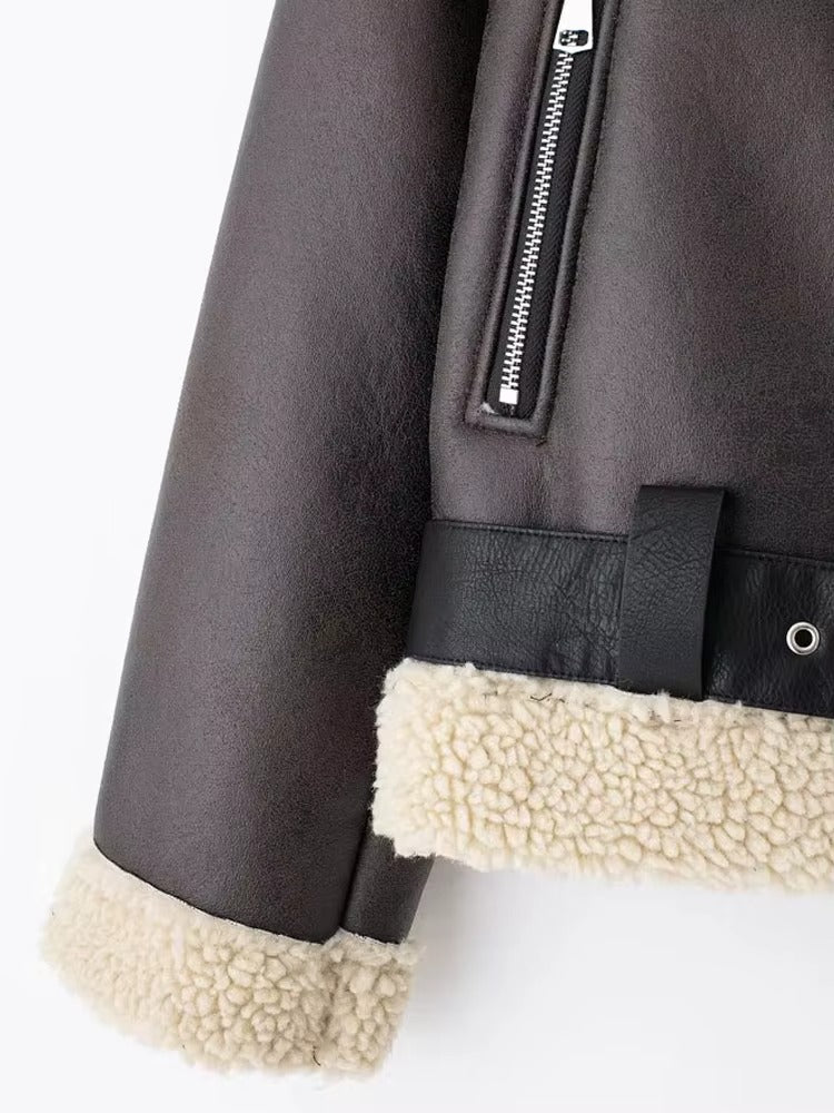 Suede Faux-Shearling Winter Jacket – Belted Warm Edition