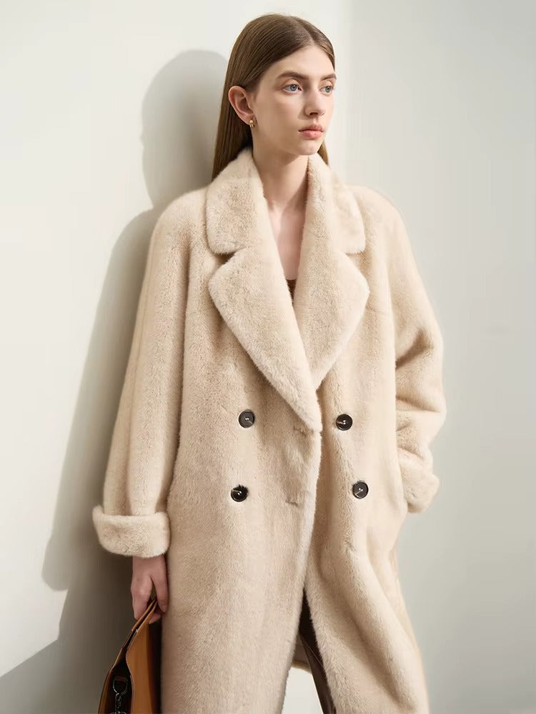 Mira Fur Overcoat – Long Double-Breasted Winter Coat for Women