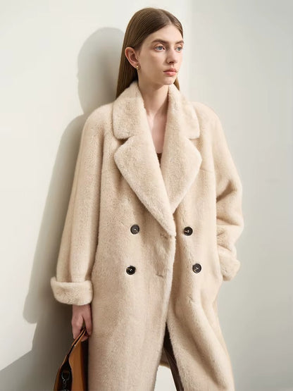 Mira Fur Overcoat – Long Double-Breasted Winter Coat for Women
