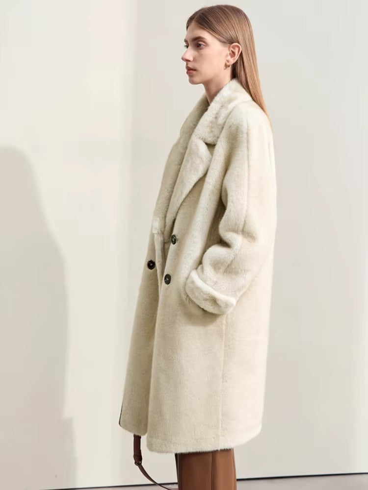 Mira Fur Overcoat – Long Double-Breasted Winter Coat for Women