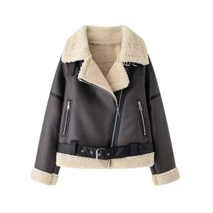 Suede Faux-Shearling Winter Jacket – Belted Warm Edition