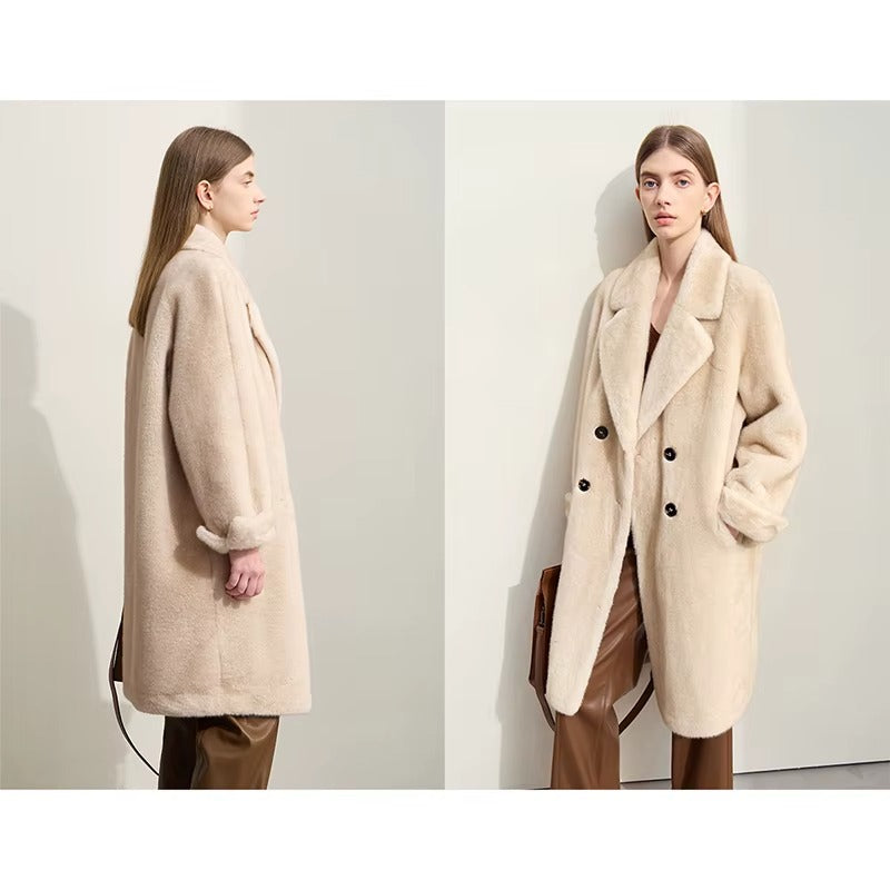 Mira Fur Overcoat – Long Double-Breasted Winter Coat for Women