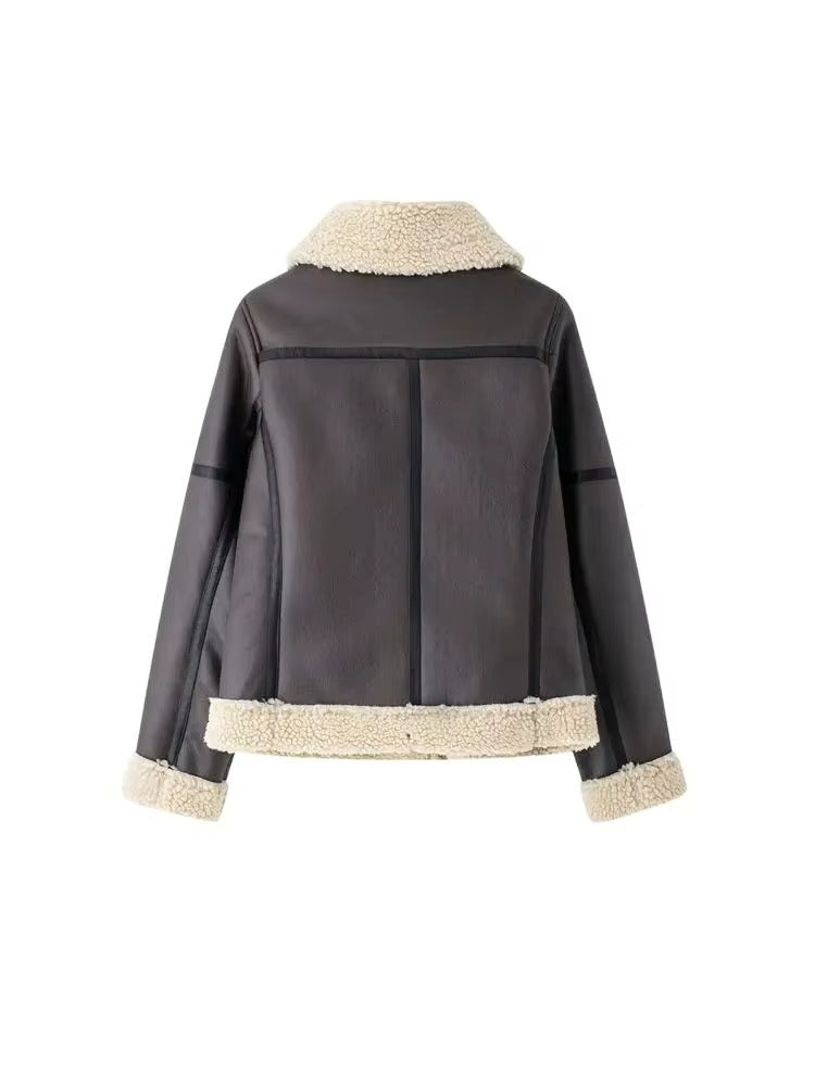 Suede Faux-Shearling Winter Jacket – Belted Warm Edition