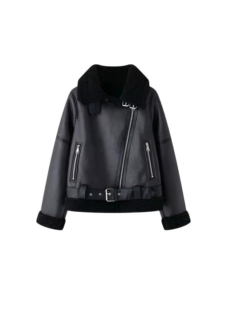 Suede Faux-Shearling Winter Jacket – Belted Warm Edition