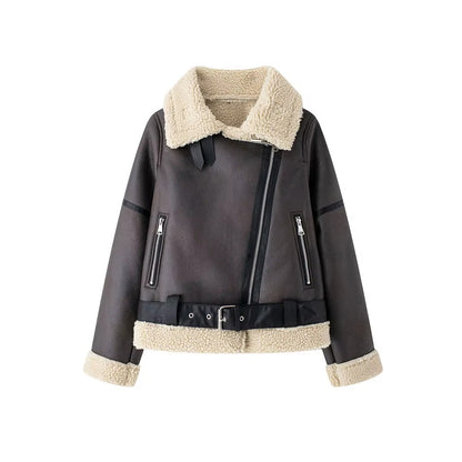 Suede Faux-Shearling Winter Jacket – Belted Warm Edition
