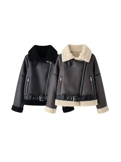 Suede Faux-Shearling Winter Jacket – Belted Warm Edition