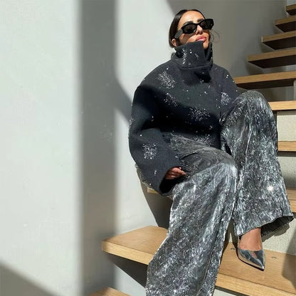 Embroidered Wool-Blend Elegant Coat – Pearl Beaded Edition