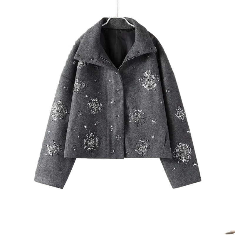 Embroidered Wool-Blend Elegant Coat – Pearl Beaded Edition