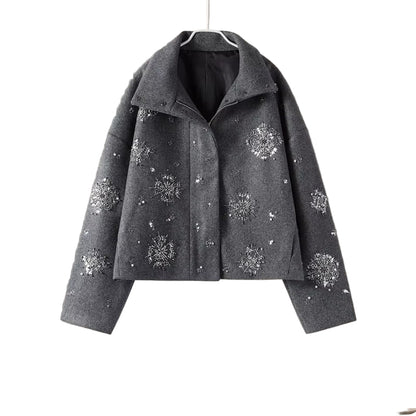 Embroidered Wool-Blend Elegant Coat – Pearl Beaded Edition