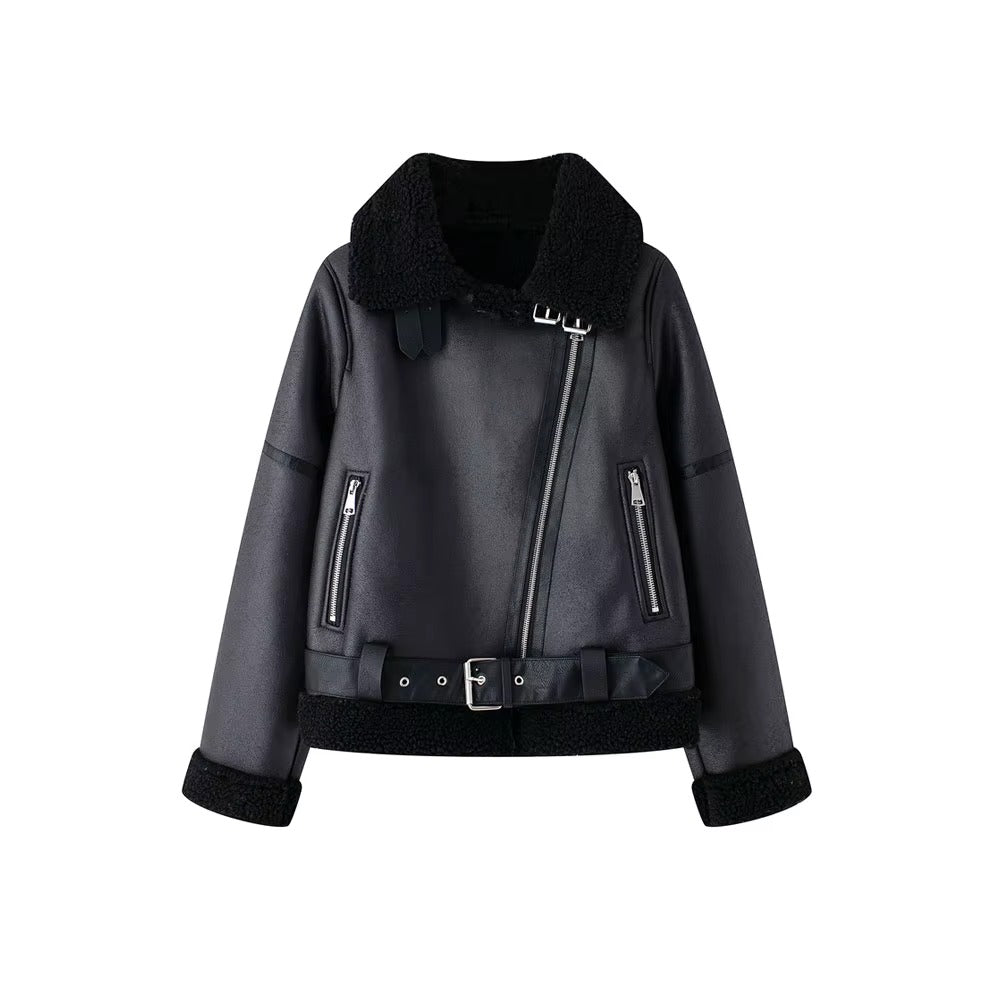 Suede Faux-Shearling Winter Jacket – Belted Warm Edition