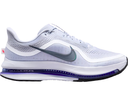 White running shoe with Nike logo on a blue background