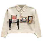 Men’s Knitted Polo Sweater – Vintage Art Patch “The Great Wave & Girl with a Pearl Earring” | Luxem Swiss Streetwear